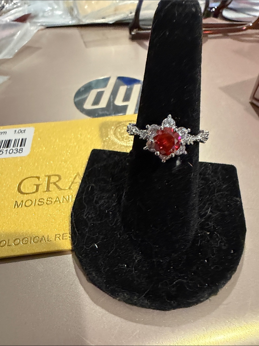 Red Center Stone Halo Ring - Women's Fashion Jewelry garnet size 8